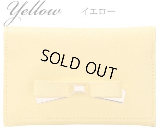 画像1: ＜訳あり＞働く女性の声が形になった！両面牛革使用の高級感があるリボンモチーフ名刺入れ／イエロー  (1)