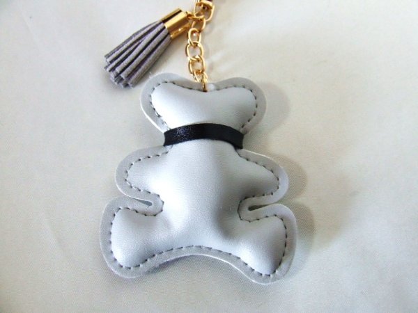 画像3: 高級感ある合皮バッグチャーム（くま）ストラップ／グレー (3)