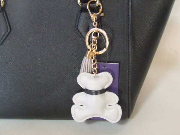 画像5: 高級感ある合皮バッグチャーム（くま）ストラップ／グレー (5)