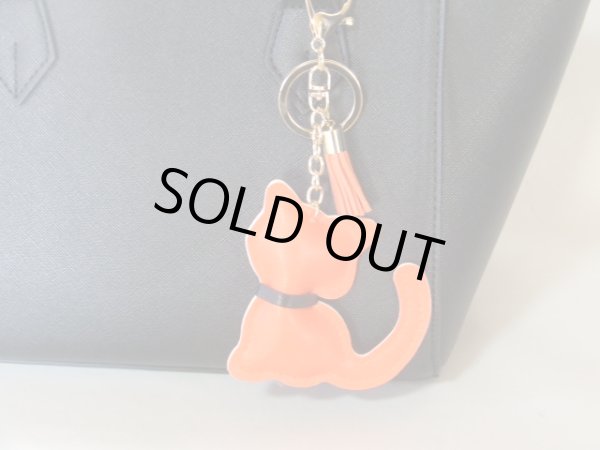 画像5: 愛猫家におすすめ！高級感ある合皮バッグチャーム（猫）ストラップ／オレンジ＜送料無料＞ (5)