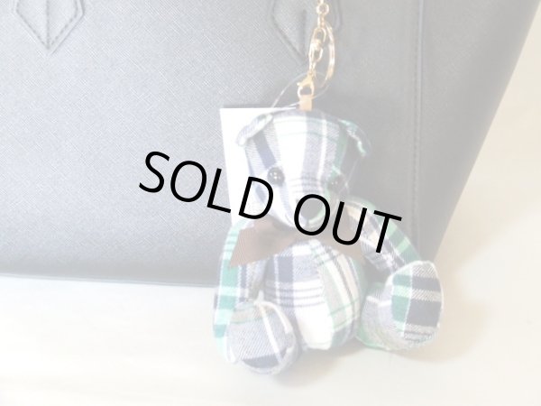 画像5: ＜訳あり＞かわいい熊チャームぬいぐるみストラップ／チェックグリーン (5)