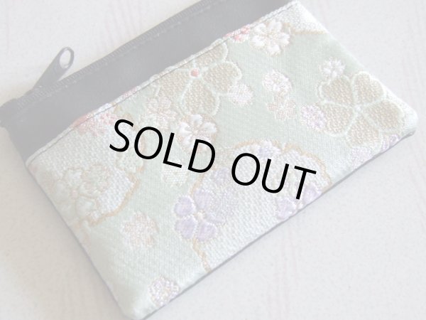画像2: 京都西陣織＜日本製＞和柄四角小銭ケース／桜グリーン＜送料無料＞ (2)