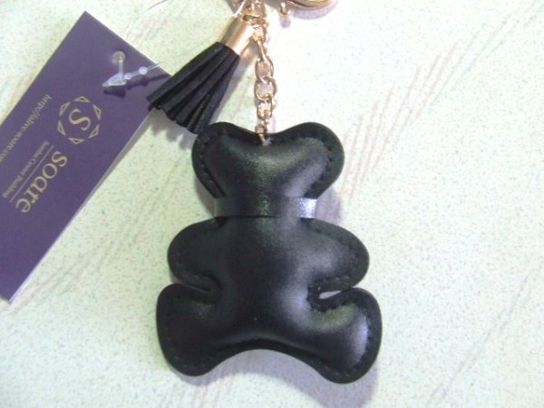 画像3: 高級感ある合皮バッグチャーム（くま）ストラップ／ブラック (3)