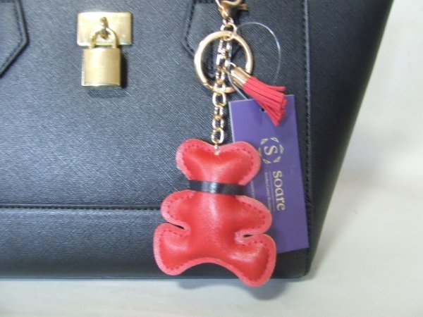 画像5: 高級感ある合皮バッグチャーム（くま）ストラップ／レッド (5)