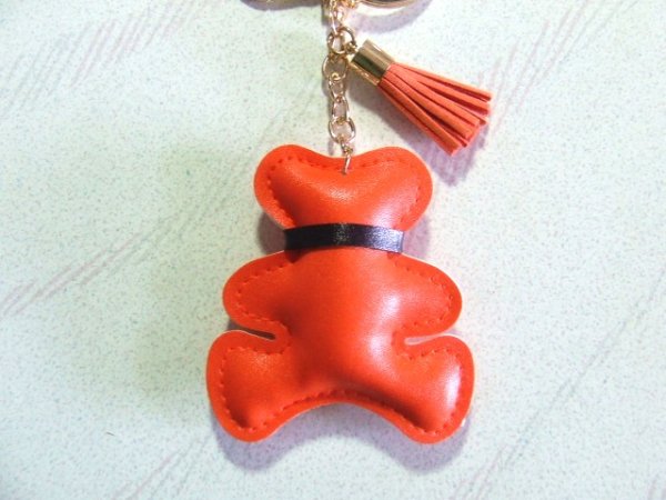 画像3: 高級感ある合皮バッグチャーム（くま）ストラップ／オレンジ (3)