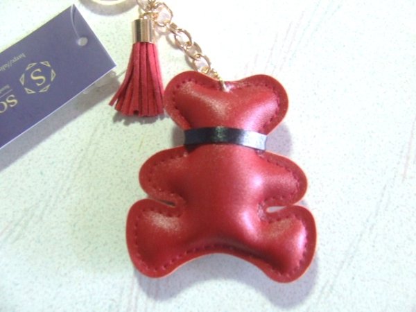 画像3: 高級感ある合皮バッグチャーム（くま）ストラップ／レッド (3)