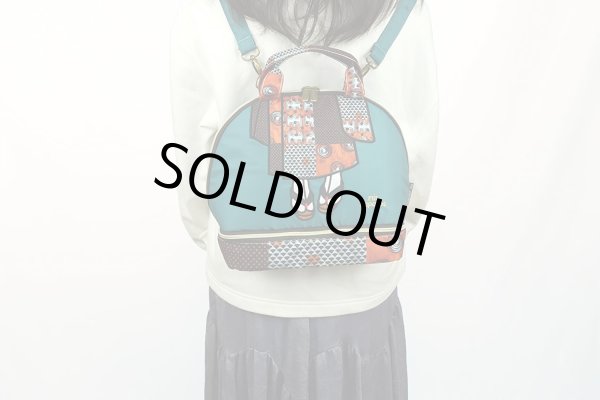 画像7: 着物柄リュック＆ショルダー＆手提げレディースラウンド型3WAYバッグ／ベージュ (7)