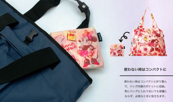 画像2: ディズニー＜ミニーマウス＞花デザインレディース折り畳みショッピングエコバッグ (2)
