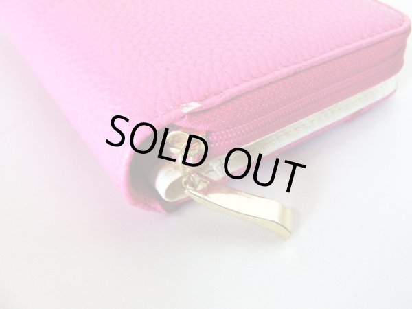 画像5: ＜訳あり＞ビビットピンク花柄裏地レディース合成皮革ラウンドファスナー二つ折り財布 (5)