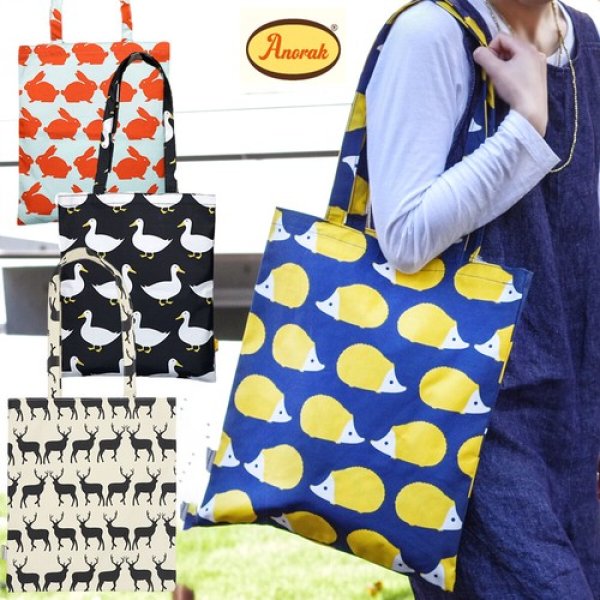 画像2: ハリネズミかわいいデザインPVCコーティング大きめトートバッグ (2)