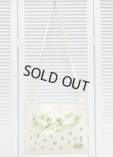 画像6: ブルーベリーの花とシマエナガかわいい小鳥プリント帆布サコッシュバッグ/横型 (6)