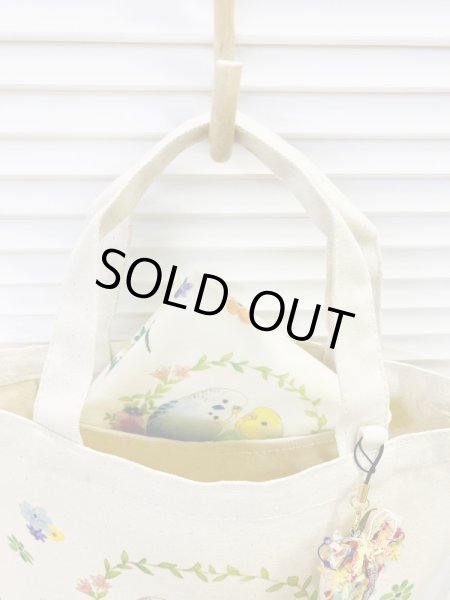 画像4: ブルーベリーの花とシマエナガかわいい小鳥プリント帆布ランチトートバッグ (4)