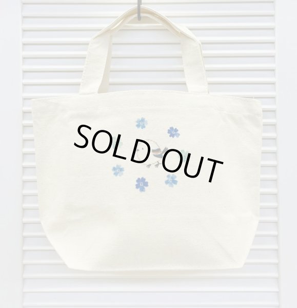 画像3: ブルーベリーの花とシマエナガかわいい小鳥プリント帆布ランチトートバッグ (3)