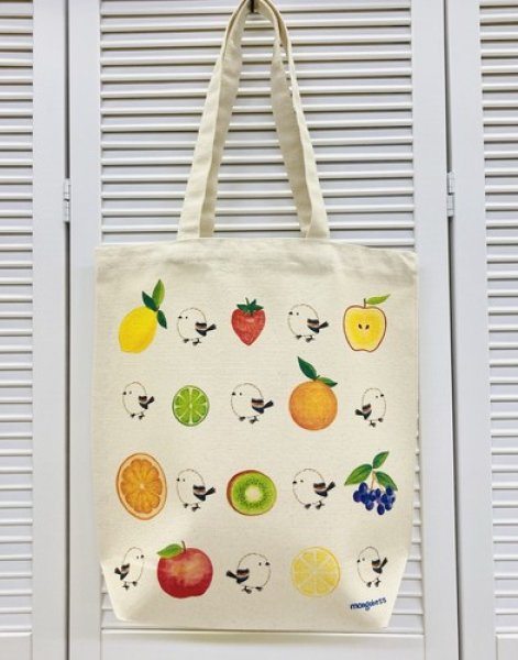 画像2: かわいいシマエナガとフルーツプリント帆布トートバッグ (2)