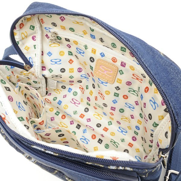 画像4: サボイSAVOYしっかり感のあるデニム地に花模様をプリントしたスクエアショルダーバッグ (4)