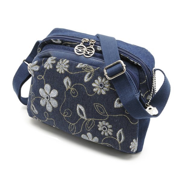 画像3: サボイSAVOYしっかり感のあるデニム地に花模様をプリントしたスクエアショルダーバッグ (3)