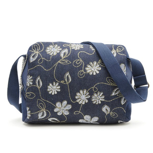 画像2: サボイSAVOYしっかり感のあるデニム地に花模様をプリントしたスクエアショルダーバッグ (2)