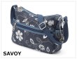 画像1: サボイ(SAVOY)レディースデニム素材に花模様をプリントしたシンプルデザインショルダーバッグ (1)