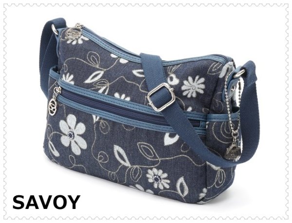 画像1: サボイ(SAVOY)レディースデニム素材に花模様をプリントしたシンプルデザインショルダーバッグ (1)
