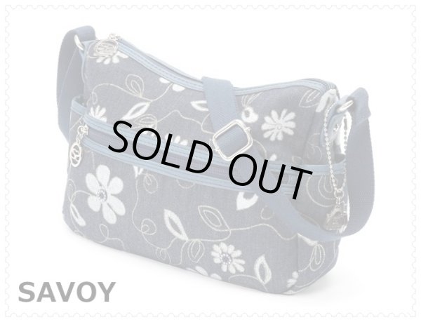 画像1: サボイ(SAVOY)レディースデニム素材に花模様をプリントしたシンプルデザインショルダーバッグ (1)