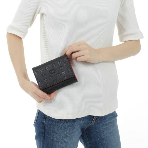 画像5: サボイ(SAVOY)牛革にオリジナルのモノグラム柄を型押ししたミニサイズ財布レディース/ブラックピンク (5)