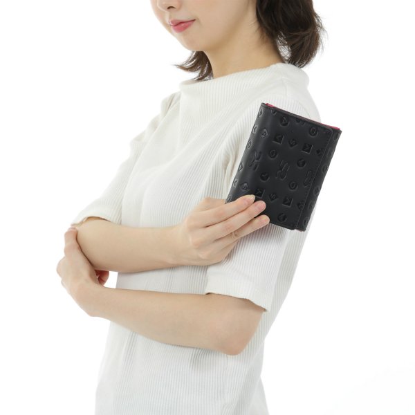 画像6: サボイ(SAVOY)牛革にオリジナルのモノグラム柄を型押ししたミニサイズ財布レディース/ブラックピンク (6)