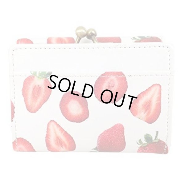 画像2: FLAPPER（フラッパー）美味しそうなイチゴの総柄プリントが可愛いミニがま口財布/ホワイト (2)