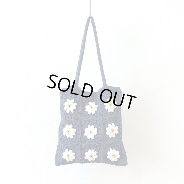 画像2: かわいいフラワークロシェトートバッグ/ネイビー (2)