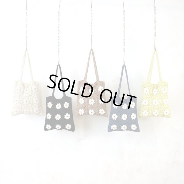 画像3: かわいいフラワークロシェトートバッグ/ネイビー (3)