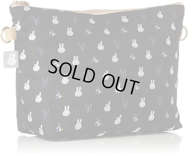 画像2: ミッフィージャガード織 ショルダー付き２wayポーチ/ブラック (2)