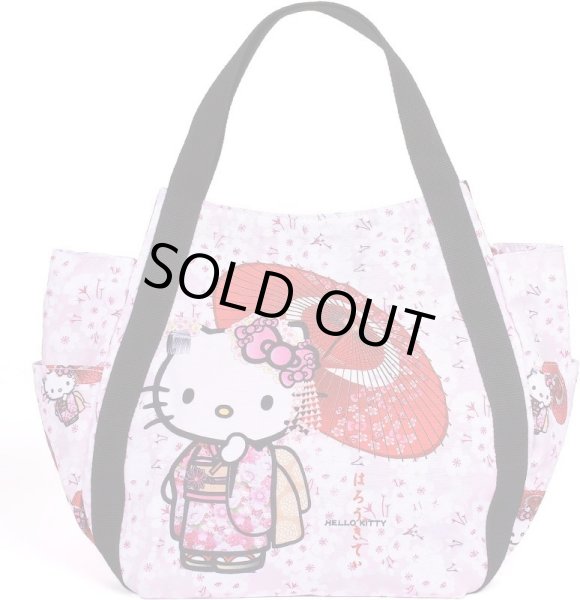 画像1: ハローキティ☆和柄プリントサンリオ大容量バルーントートバッグ/桜和傘 (1)