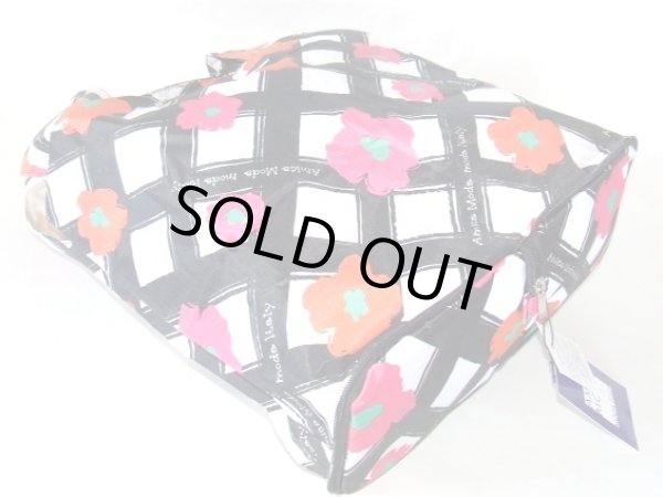 画像2: 【訳あり】<超お買得＞フラワーチェック携帯エコバッグ/ブラック (2)