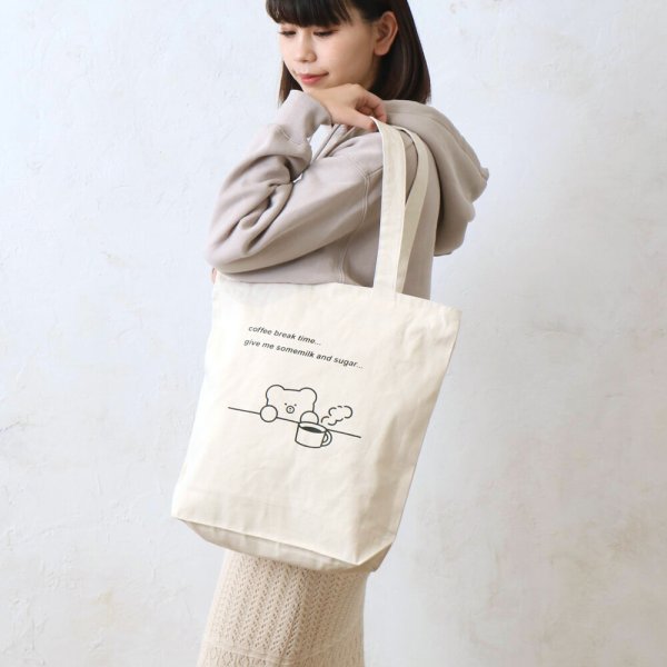 画像2: グラフィックかわいいスフレベア天ファスナー帆布キャンバストート/アイボリー (2)