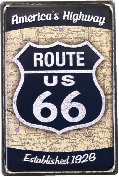 画像1: アンティークメタルエンボスプレート　S  [ROUTE US66 BL] (1)