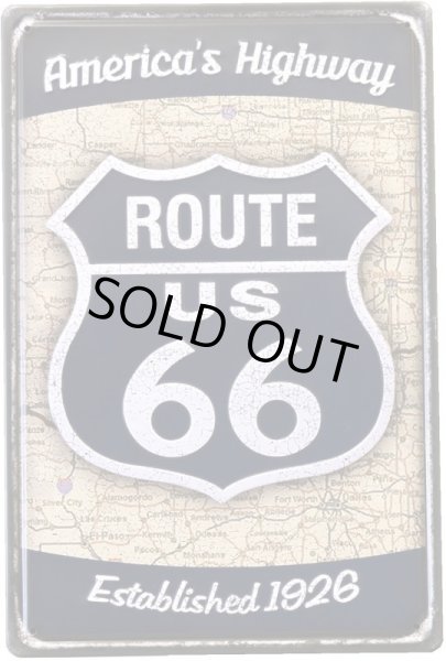 画像1: アンティークメタルエンボスプレート　S  [ROUTE US66 BL] (1)