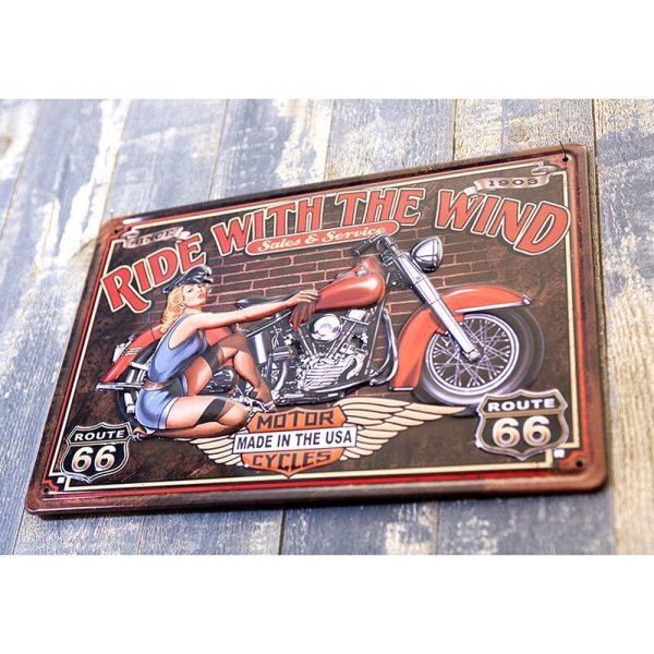 画像5: アンティークメタルエンボスプレート　S  [RIDE WITH WIND]＜バイク＞ (5)