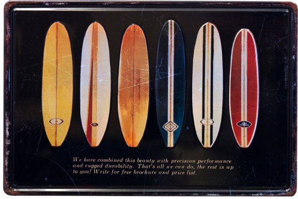 画像1: アンティークメタルエンボスプレート　S  [surfboards]＜アメリカン雑貨＞＜マリン＞ (1)