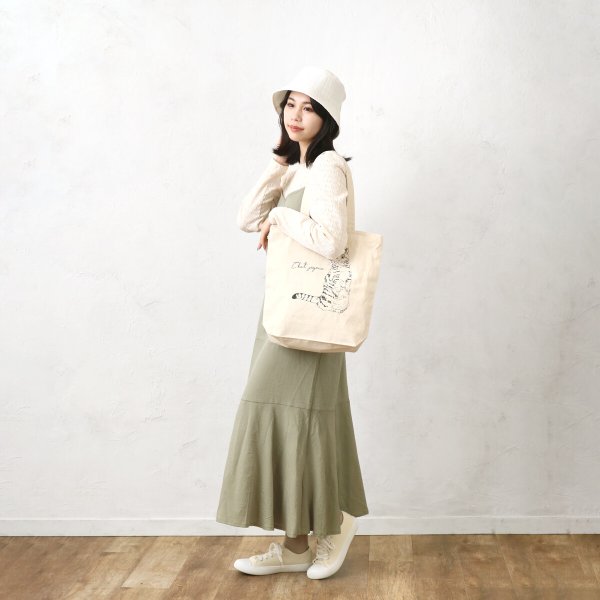 画像6: グラフィックかわいいねこ天ファスナー帆布キャンバストート/アイボリー (6)