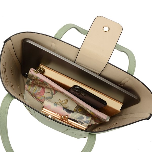 画像7: 両面使えて花柄パンチングがおしゃれなリバーシブル手提げバッグ/ブラックxシルバー (7)