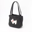 画像1: サボイ(SAVOY)デニム素材かわいい仔犬ワッペン付き３室式手提げハンドバッグ/ブラック (1)