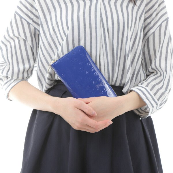 画像7: サボイ(SAVOY)エナメルにミニモノグラム柄を型押した長財布レディース/ブルーホワイト (7)