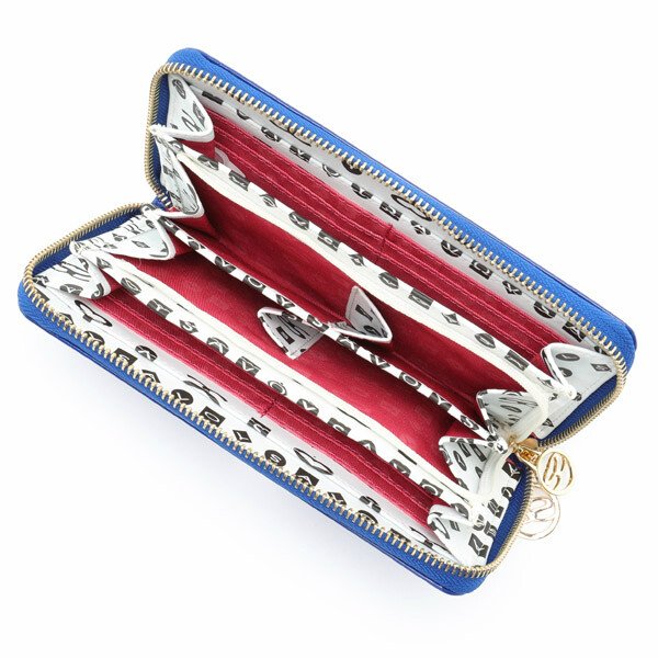 画像2: サボイ(SAVOY)エナメルにミニモノグラム柄を型押した長財布レディース/ブルーホワイト (2)