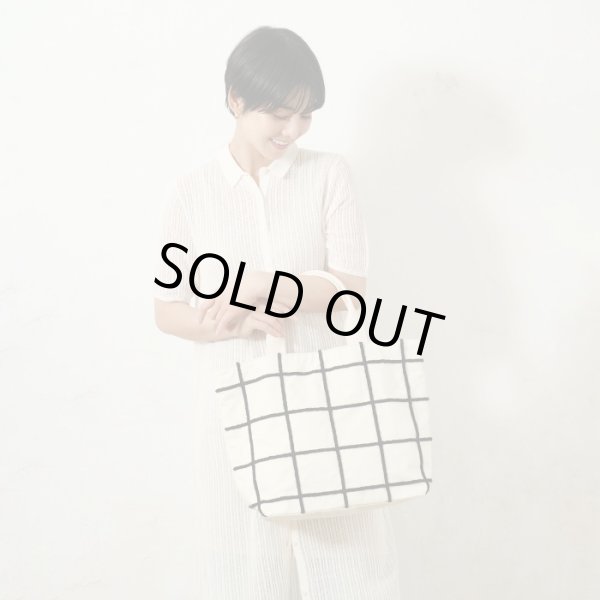 画像9: レディース格子柄チェックトートバッグ/ネイビーxアイボリー (9)