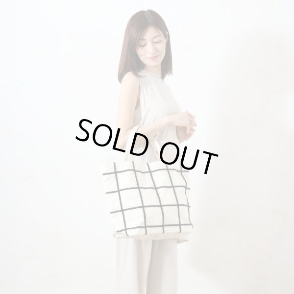 画像11: レディース格子柄チェックトートバッグ/ネイビーxアイボリー (11)