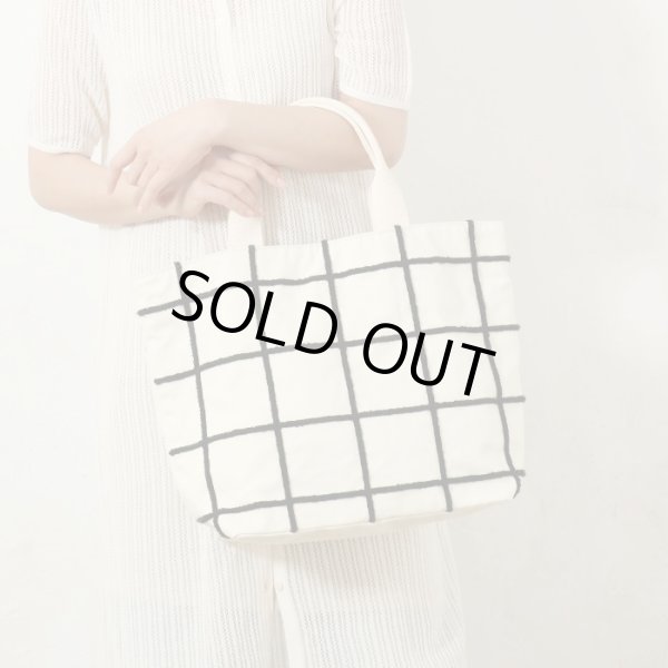 画像2: レディース格子柄チェックトートバッグ/ネイビーxアイボリー (2)