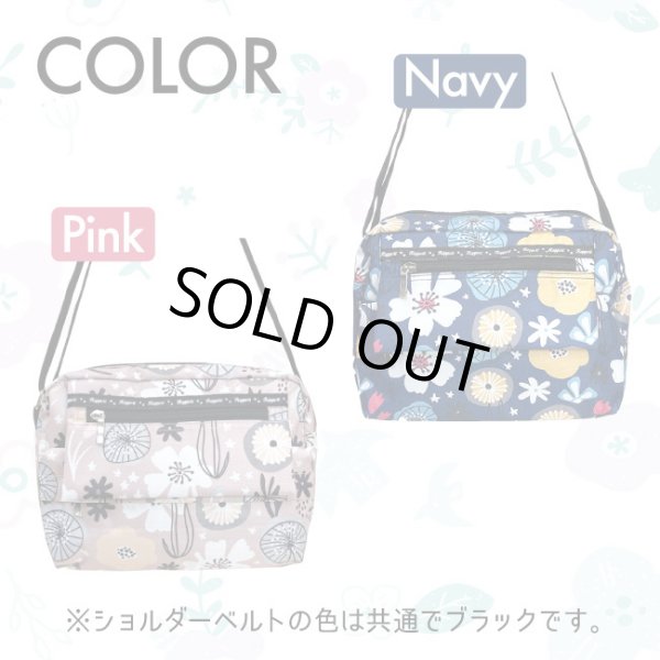 画像2: 花柄プリント５ポケット軽量ショルダーバッグ/ネイビー (2)