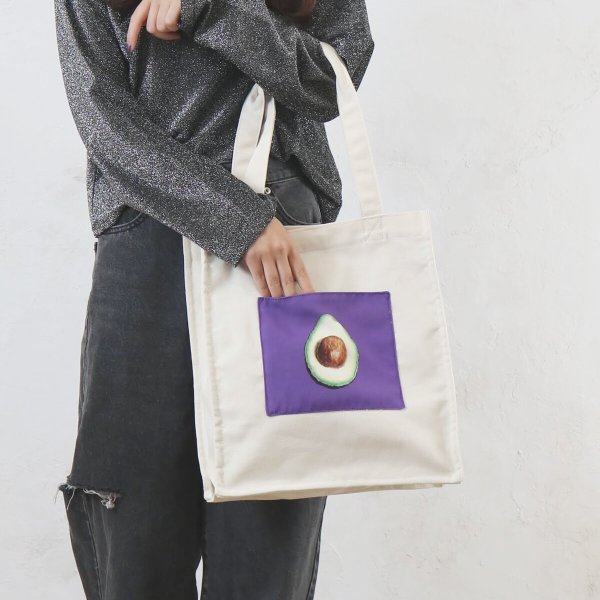 画像6: レディースかわいい果実転写ポケットトートバッグ／アボカド (6)