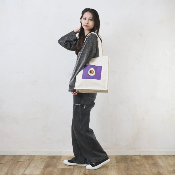 画像7: レディースかわいい果実転写ポケットトートバッグ／アボカド (7)