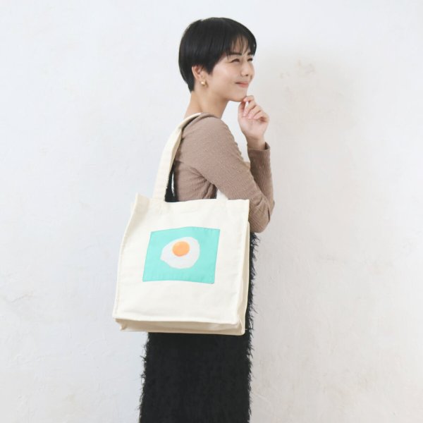 画像6: レディースかわいい転写ポケットトートバッグ/めだまやき (6)