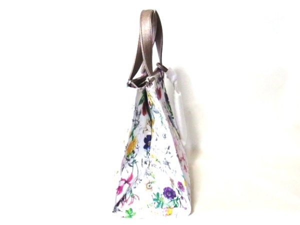 画像4: 鮮やかな花柄が目を引く華やかで上品な3室式手提げバッグ/プリント柄B-ホワイト (4)